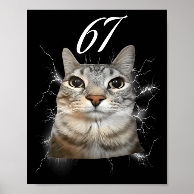 67 Meme Cat Howling At Moon Brainrot Funny 6 7  Poster (Framsidan)