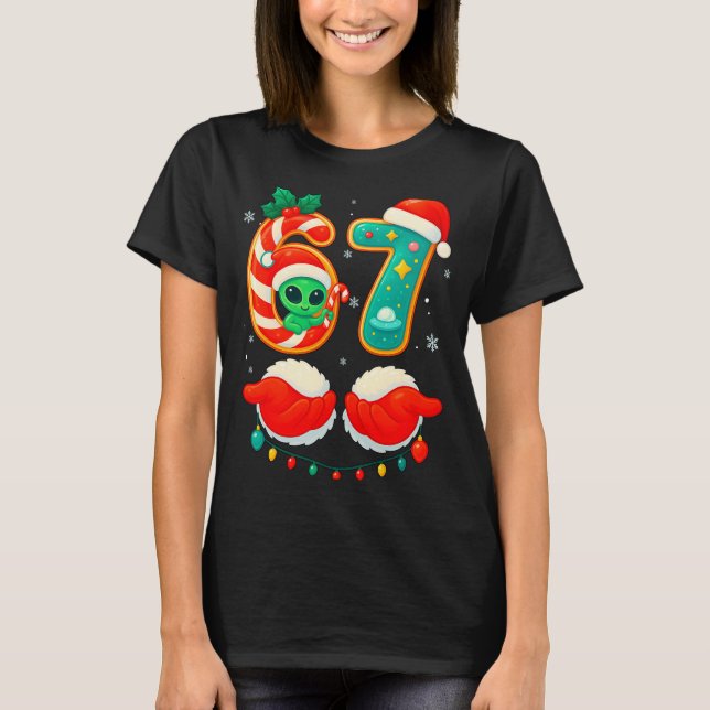 67 Meme Christmas Funny Alien Santa Six Seven Xmas T Shirt (Framsida)