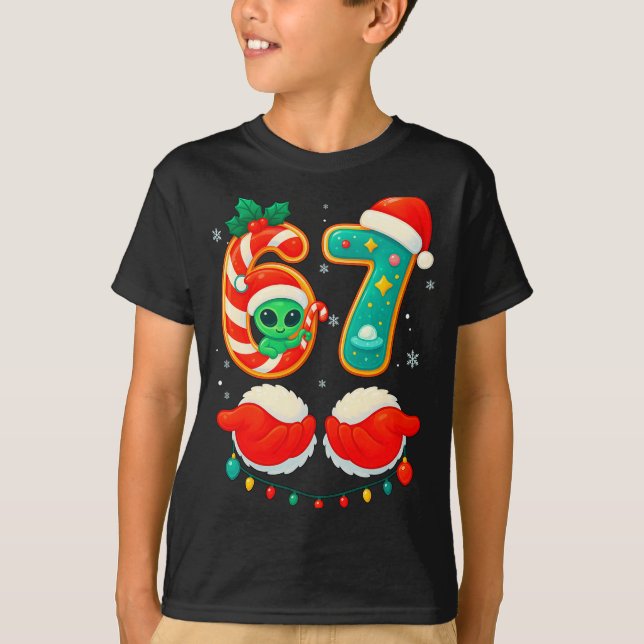 67 Meme Christmas Funny Alien Santa Six Seven Xmas T Shirt (Framsida)