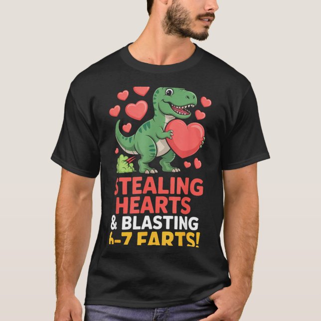 67 Meme Dinosaur Stealing Hearts 6-7 Farts Valenti T Shirt (Framsida)