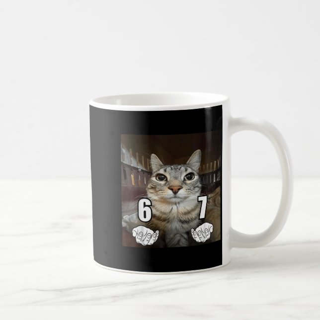 67 Meme Funny Cat Six Seven Meme 6 7  Kaffemugg (Höger)