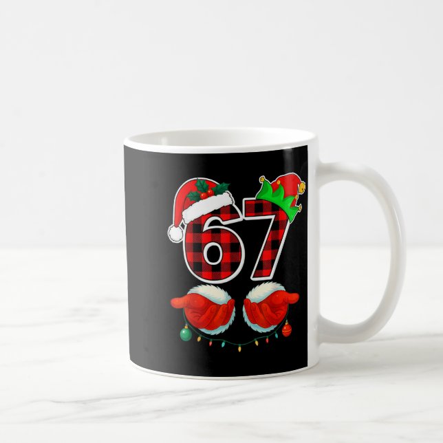 67 Meme Funny Christmas Red Plaid Xmas Pajamas Sla Kaffemugg (Höger)
