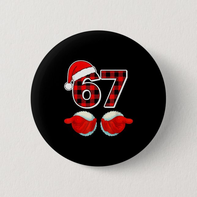 67 Meme Funny Christmas Red Plaid Xmas Pajamas Sla Knapp (Framsida)