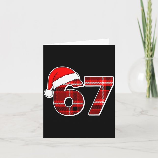 67 Meme Funny Christmas Red Plaid Xmas Pajamas Sla Kort (Framsida)