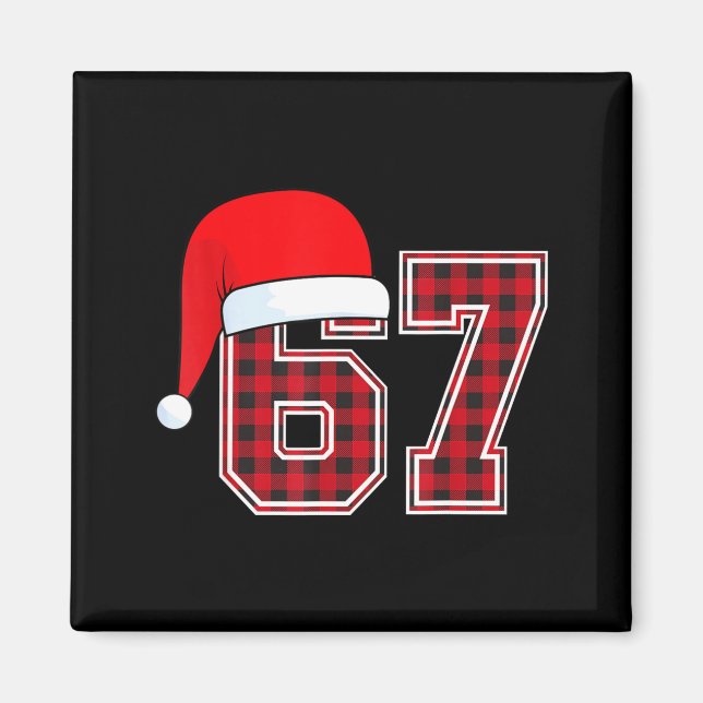 67 Meme Funny Christmas Red Plaid Xmas Pajamas Sla Magnet (Framsidan)