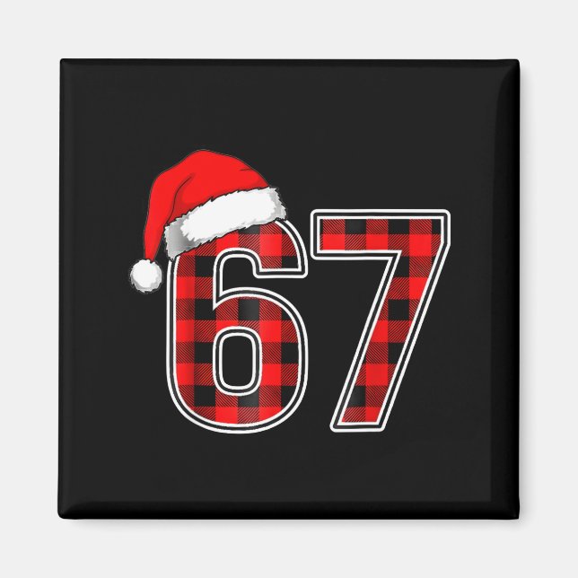 67 Meme Funny Christmas Red Plaid Xmas Pajamas Sla Magnet (Framsidan)