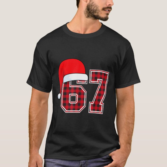 67 Meme Funny Christmas Red Plaid Xmas Pajamas Sla T Shirt (Framsida)