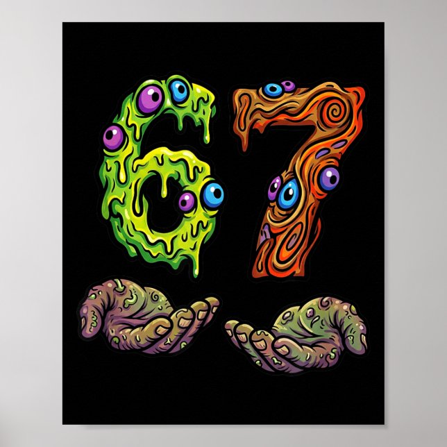 67 Meme Funny Gen Alpha Six Seven Hands Gesture Br Poster (Framsidan)