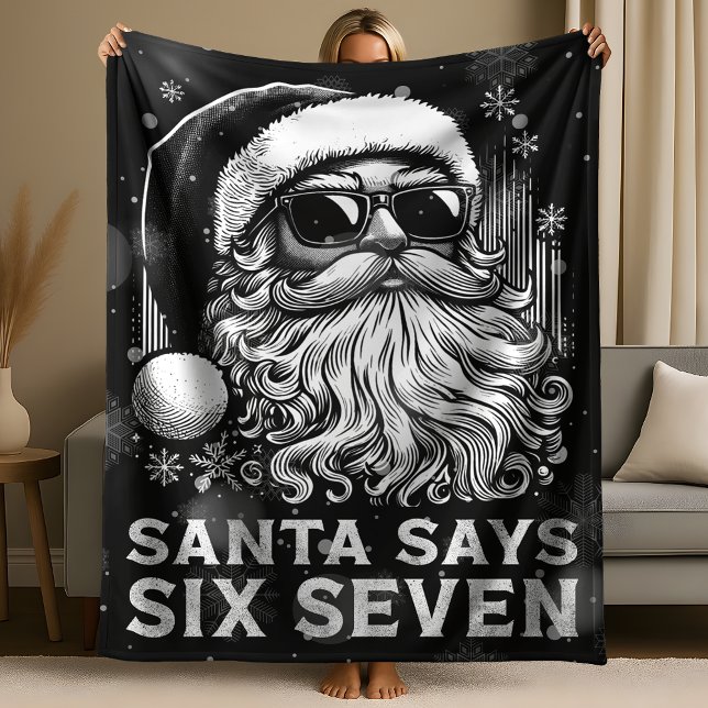 67 Meme Funny Santa Says Six Seven Christmas Fleecefilt (Skapare uppladdad)