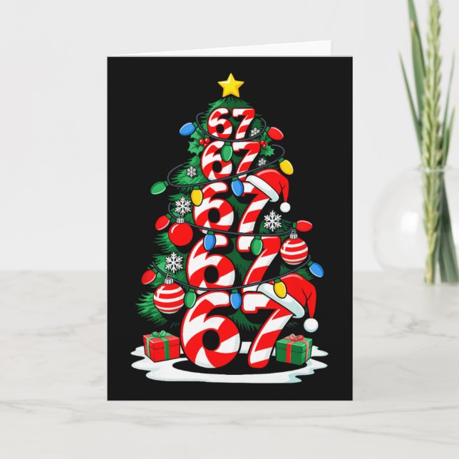 67 Meme Funny Six Seven Christmas Tree Lights Xmas Kort (Framsida)