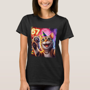 67 Meme Katt Tvättbjörn Nyår Selfie Rolig Födelsed T Shirt
