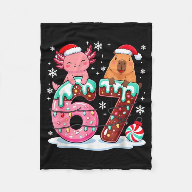 67 Meme Kawaii Axolotl Capybara Christmas Ice Crea Fleecefilt (Framsidan)
