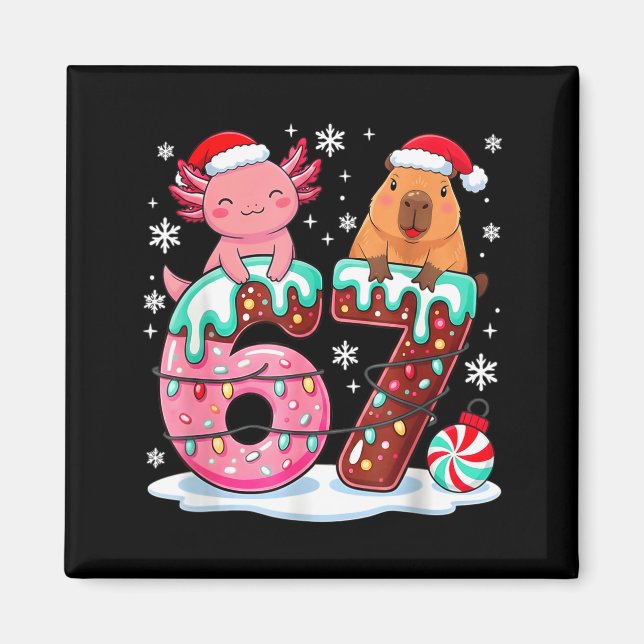 67 Meme Kawaii Axolotl Capybara Christmas Ice Crea Magnet (Framsidan)