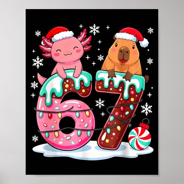 67 Meme Kawaii Axolotl Capybara Christmas Ice Crea Poster (Framsidan)