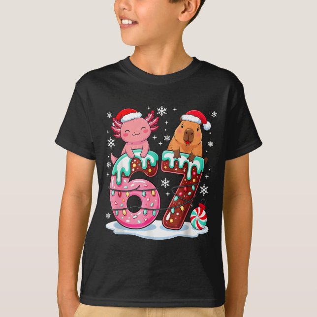 67 Meme Kawaii Axolotl Capybara Christmas Ice Crea T Shirt (Framsida)