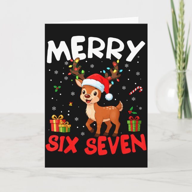 67 Meme Merry Six Seven Reindeer Funny Christmas W Kort (Framsida)