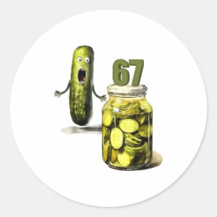 67 Meme Pickle Surprise En burk skivade pickles Cu Runt Klistermärke