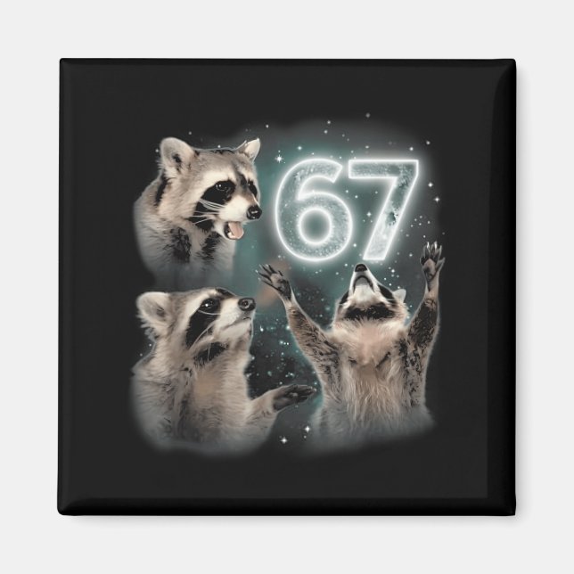 67 Meme Racoon Howling At The Moon Six Seven Trash Magnet (Framsidan)