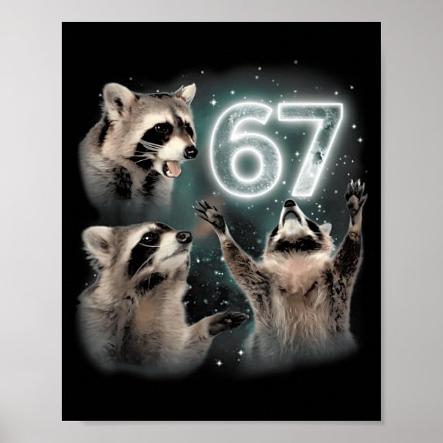 67 Meme Racoon Howling At The Moon Six Seven Trash Poster (Framsidan)