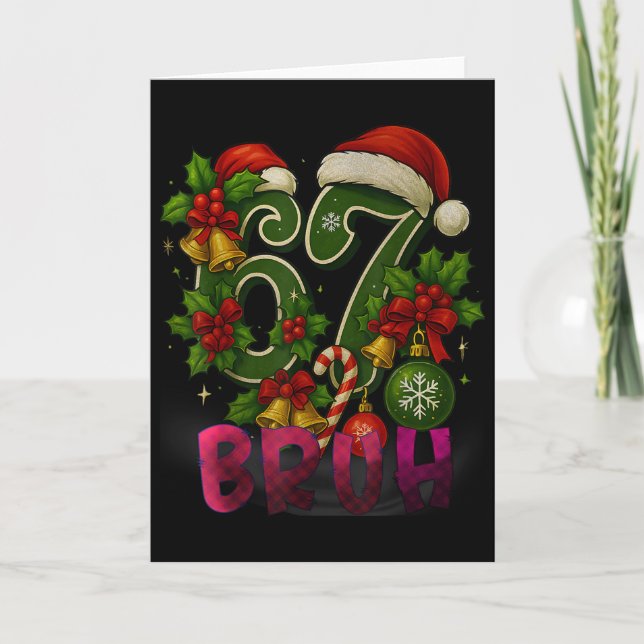 67 Mème Roliga jul röda Plaid Xmas Pyjamas Sla Kort (Framsida)