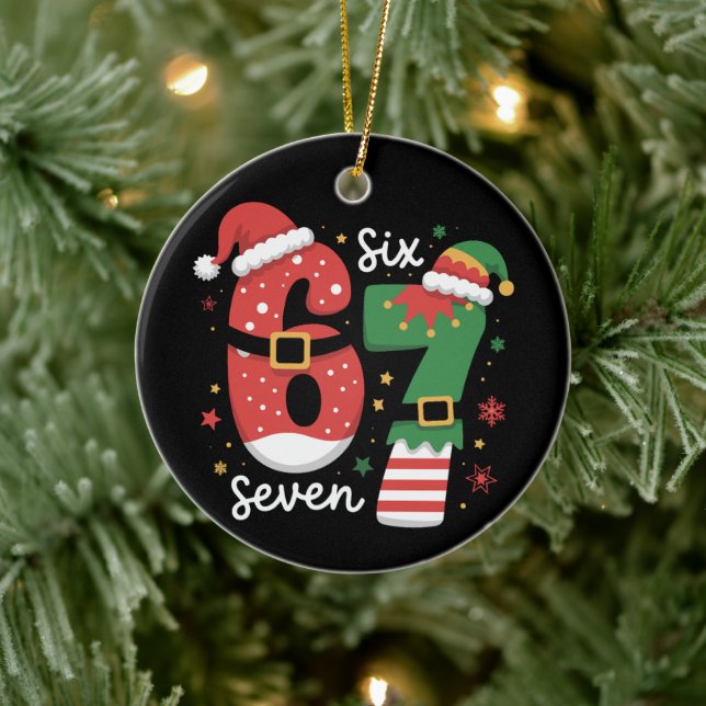 67 Meme Sex Sju Tomte Jul Santa Hatt Julgransprydnad Keramik (Träd)