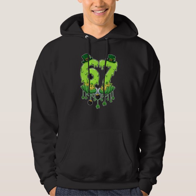 67 Meme Shamrocks Six Seven Shamrocks 6-7 St Patri Hoodie (Framsida)