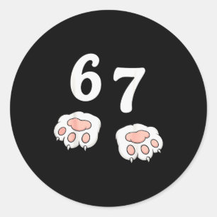 67 Meme Six Seven 6 7 Tröja Meme Rolig Katt 67  Runt Klistermärke