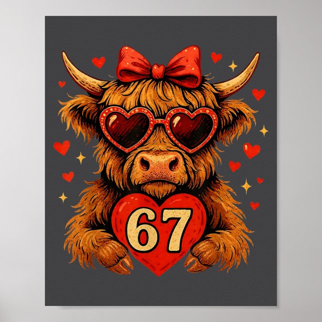 67 Meme Six Seven Alla hjärtans dag Highland Ko Kä Poster (Framsidan)