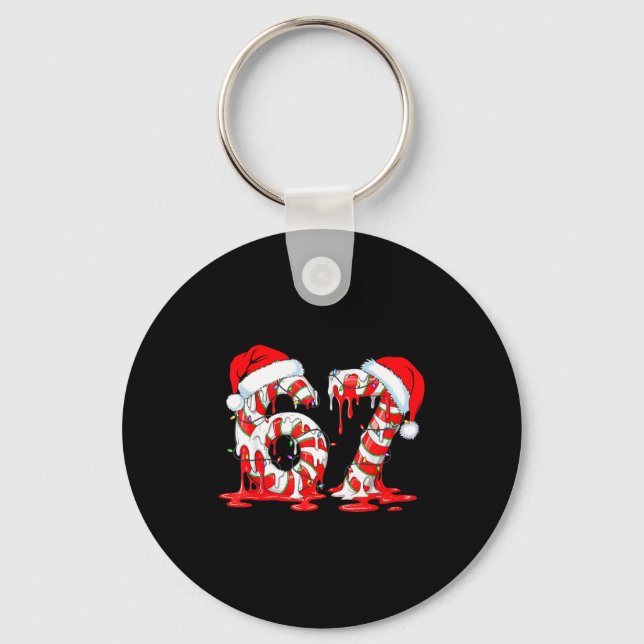 67 Meme Six Seven Candy Canes Drip Christmas Pajam Nyckelring (Framsida)