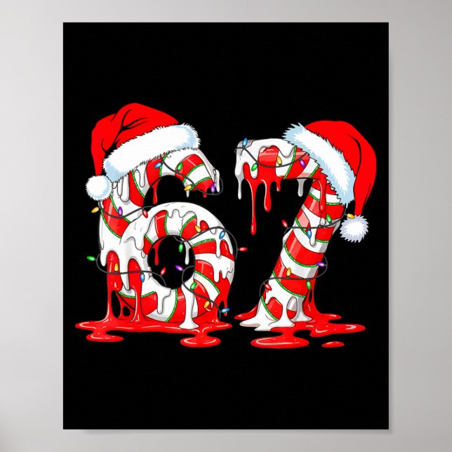 67 Meme Six Seven Candy Canes Drip Christmas Pajam Poster (Framsidan)