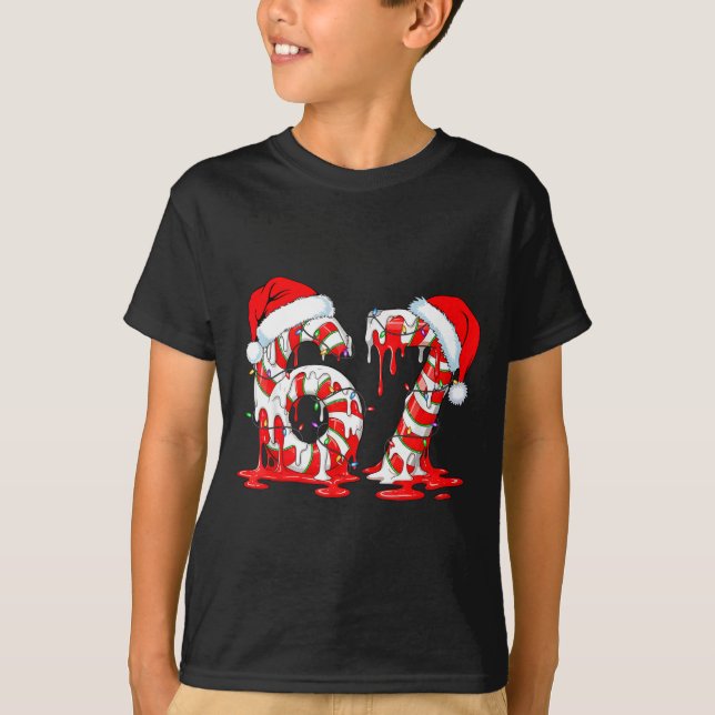67 Meme Six Seven Candy Canes Drip Christmas Pajam T Shirt (Framsida)