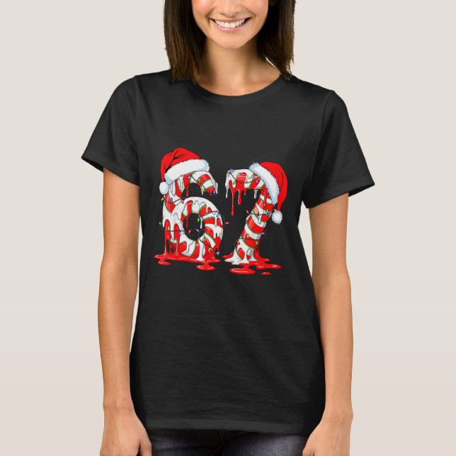 67 Meme Six Seven Candy Canes Drip Christmas Pajam T Shirt (Framsida)