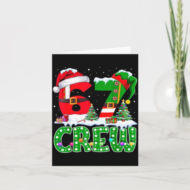 67 Meme Six Seven Christmas Crew Xmas Lights Famil Kort (Framsida)