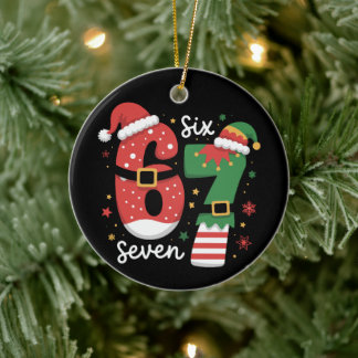 67 Meme Six Seven Elf Christmas Santa Hat Julgransprydnad Keramik