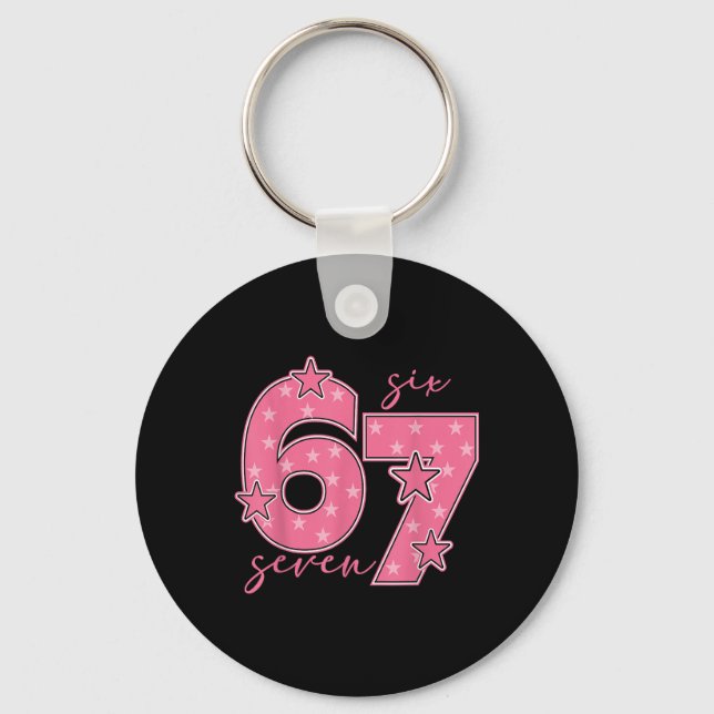 67 Meme Six Seven Gen Alpha Slang Söt Rosa 6 7 Gi Nyckelring (Framsida)