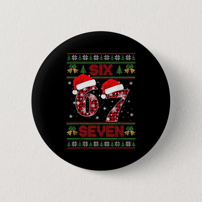 67 Meme Six Seven Julful Sweater För Barn  Knapp (Framsida)