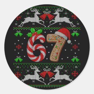 67 Meme Six Seven Rolig Fjul Jul Xmas Sweate Runt Klistermärke