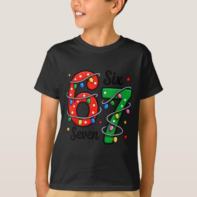 67 Meme Six Seven Roliga Julpyjamas Pojkar T Shirt (Framsida)