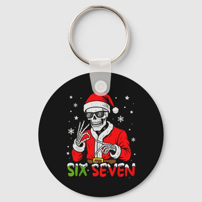 67 Meme Six Seven Skeleton Santa Funny Christmas G Nyckelring (Framsida)