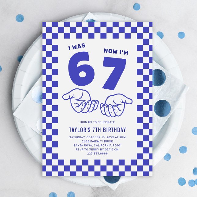 67 Meme Trend Blue Kids 7th Birthday Party Inbjudningar (Skapare uppladdad)