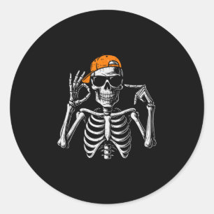 67 Meme Trendig Skelett Halloween Rolig Six Seven Runt Klistermärke