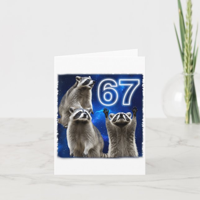 67 Meme Tvättbjörn Ylar Mot Månen Parodi Sex Sju Kort (Framsida)