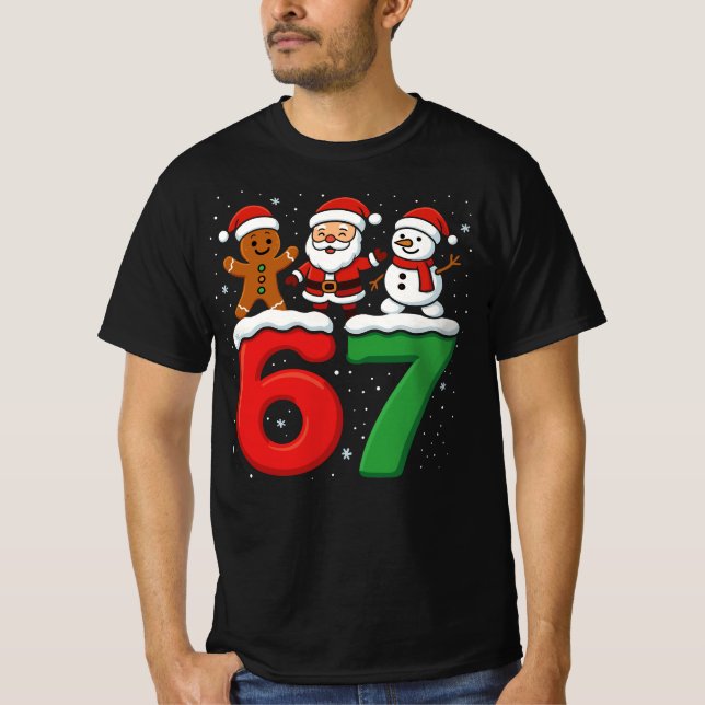 67 Meme Xmas Six Seven Santa Snowman Christmas  T Shirt (Framsida)