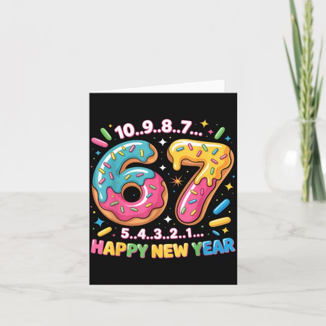 67 Nedräkning Gott Nytt År 2026 Rolig Munk Nummer Kort (Framsida)