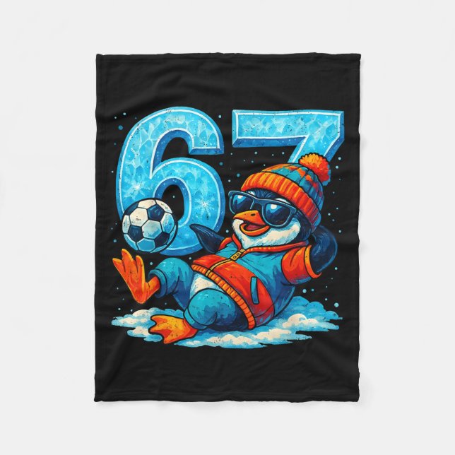 67 Penguin Soccer Funny Winter Meme Gift  Fleecefilt (Framsidan)