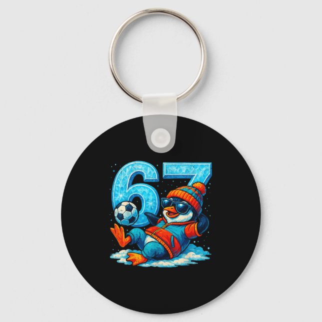 67 Penguin Soccer Funny Winter Meme Gift  Nyckelring (Framsida)