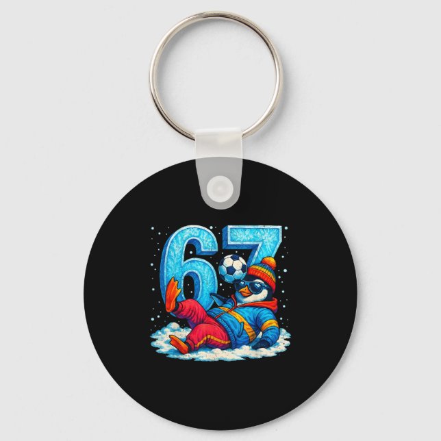 67 Penguin Soccer Funny Winter Meme Gift  Nyckelring (Framsida)