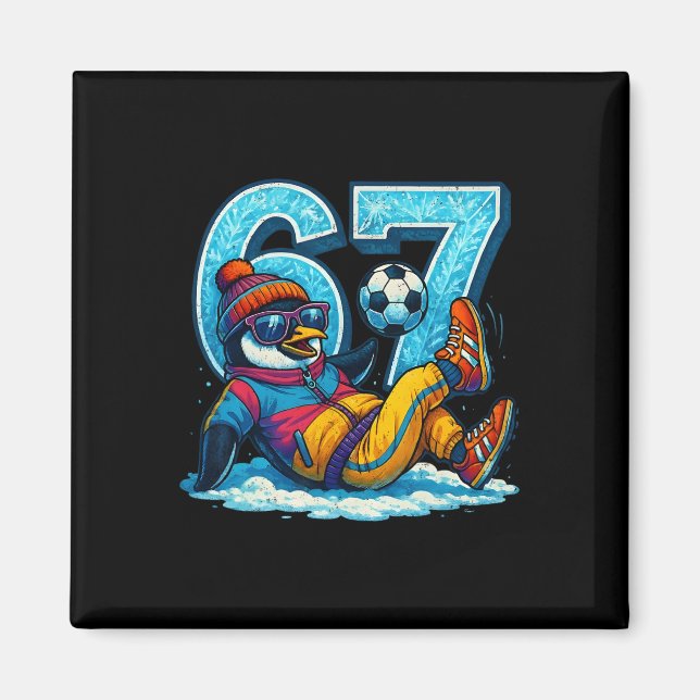 67 Pingvin Fotboll Roligt Vinter Meme Present _1  Magnet (Framsidan)