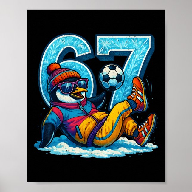 67 Pingvin Fotboll Roligt Vinter Meme Present _1  Poster (Framsidan)