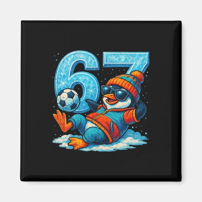 67 Pingvin Fotboll Roligt Vinter Meme Present  Magnet (Framsidan)